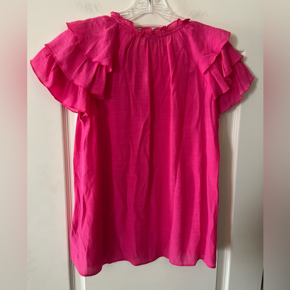 Nanette Lepore Fuchsia Ruffle Sleeve Blouse Women’s Size Medium - Picture 8 of 16